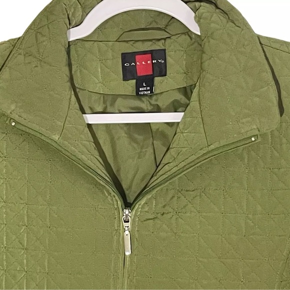Gallery Olive Green Quilted Full Zip Jacket Pockets sz Large - Picture 3 of 12